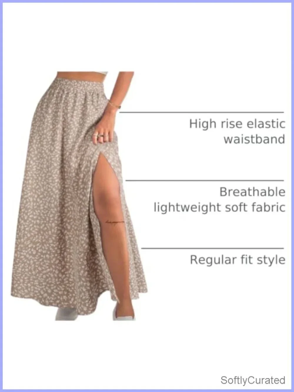 Boho Floral Maxi Skirt with Side Slit High Waisted Lightweight Vacation